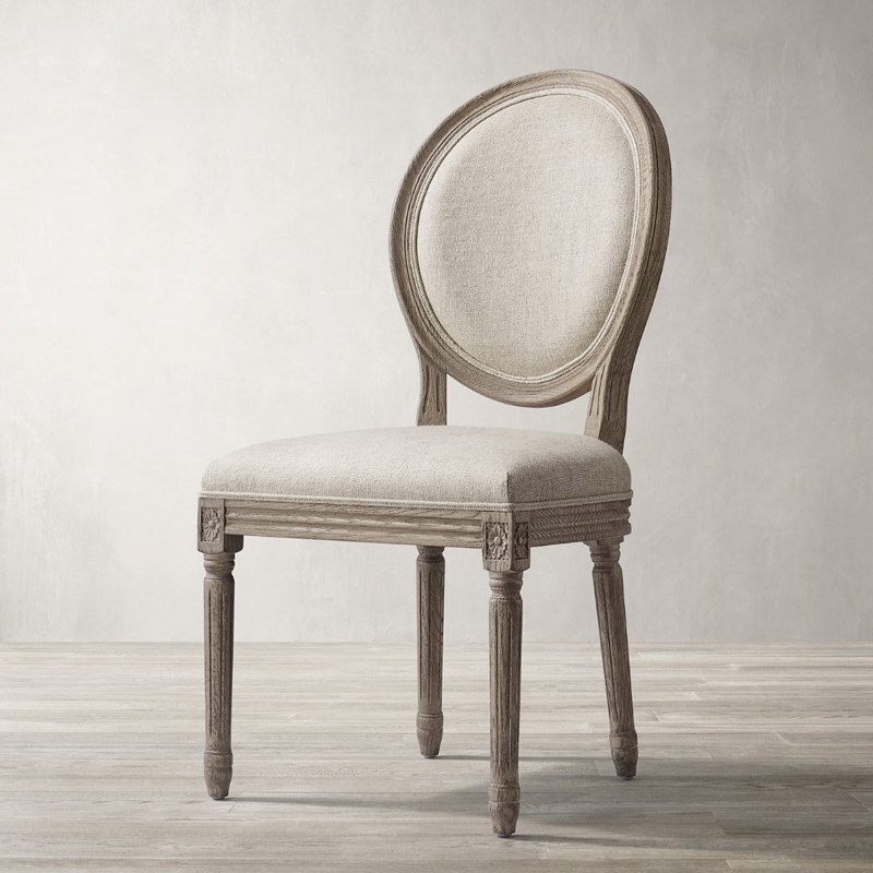 American French country solid wood dining chair white oak fabric dining table chair antique retro cafe homestay