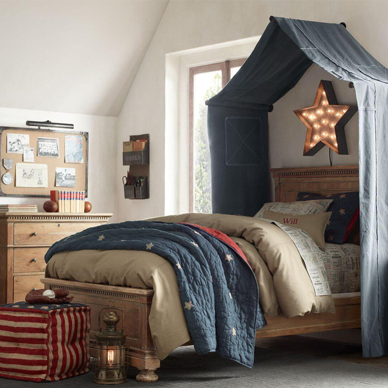 American style solid wood bed children's bed 1 2m single bed French style retro oak boy girl modern minimalist furniture