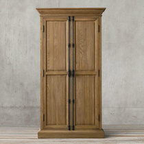 American country solid wood old wardrobe high-end European Oak retro bedroom double door wardrobe locker sideboard