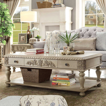 French solid wood tea table American country retro white oak furniture custom simple modern carved living room reception table