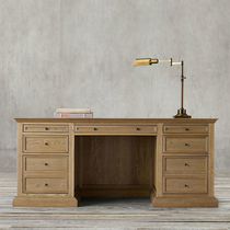 American solid wood desk workbench computer table Oak Nordic retro minimalist office villa study furniture