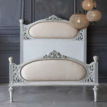 French light luxury solid wood bed Childrens bed girl bedroom princess bed 1 2m single bed European retro old bed