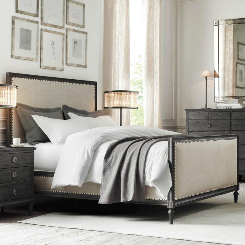 American solid wood bed 1 8 meters double bed master bedroom oak furniture custom Nordic retro French bed black 1 5