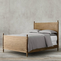 American country solid wood bed double bed 1 8 meters 1 5 master bedroom French vintage oak furniture single bed can be customized