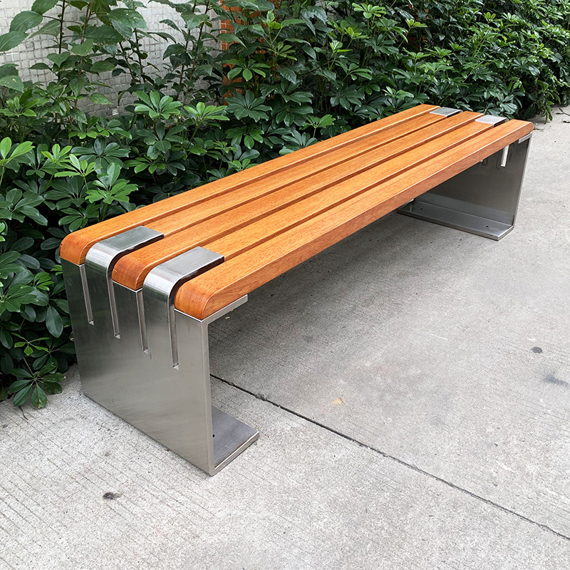 Stainless steel outdoor bench park Embalming Wood Pinewood finished Bench Outdoor Basketball Court Strip Stool Ordering