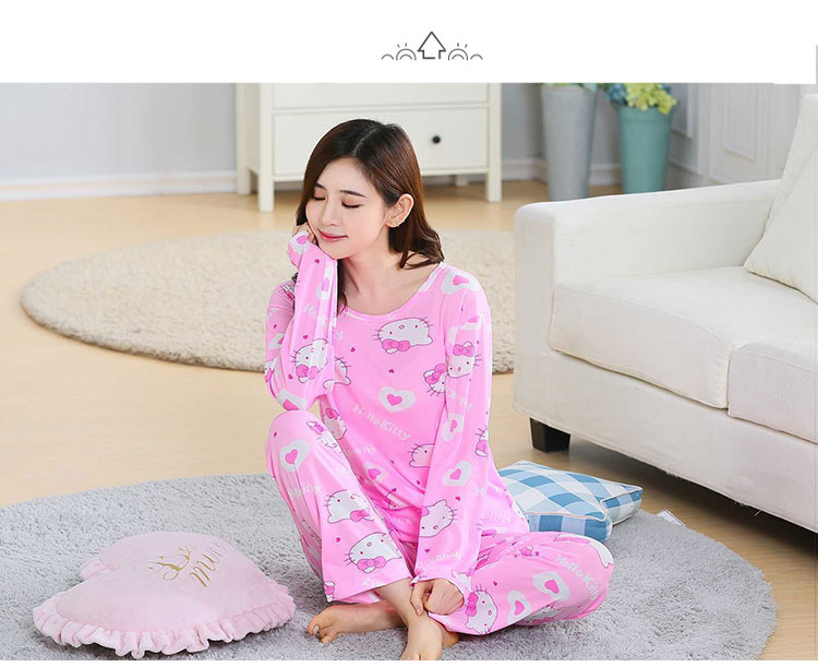 Đồ ngủ nữ dài tay hai mảnh thời trang mùa xuân và mùa thu Phiên bản Hàn Quốc đơn giản của phim hoạt hình có thể mặc đồ hai dây đồ bộ thể thao