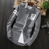 Spring striped long-sleeved shirt mens Korean slim-fit youth plaid shirt trend mens shirt casual inch shirt