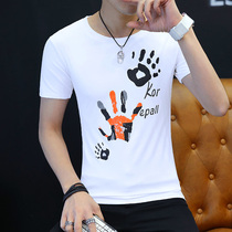 Summer white printed short-sleeved T-shirt mens Korean slim teen half-sleeve T-shirt trend mens couple T-shirt