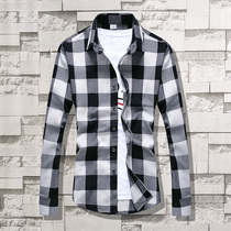 Spring long-sleeved plaid shirt mens Korean slim teen trend mens student inch shirt couple jacket