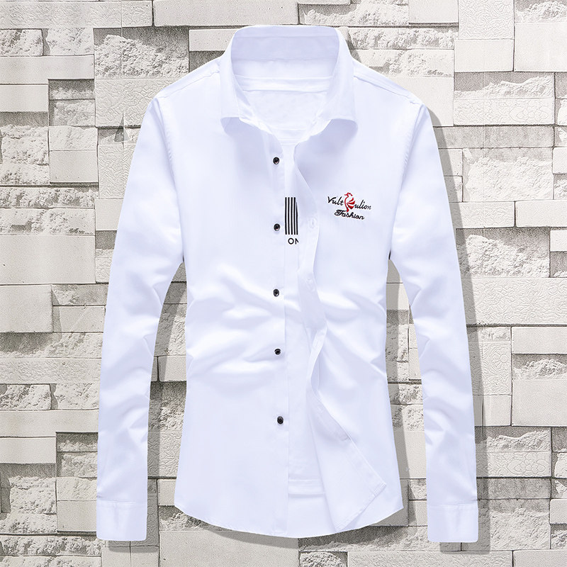 Spring long-sleeved white shirt men's Korean slim teen shirt trend men's casual inch shirt men's clothes
