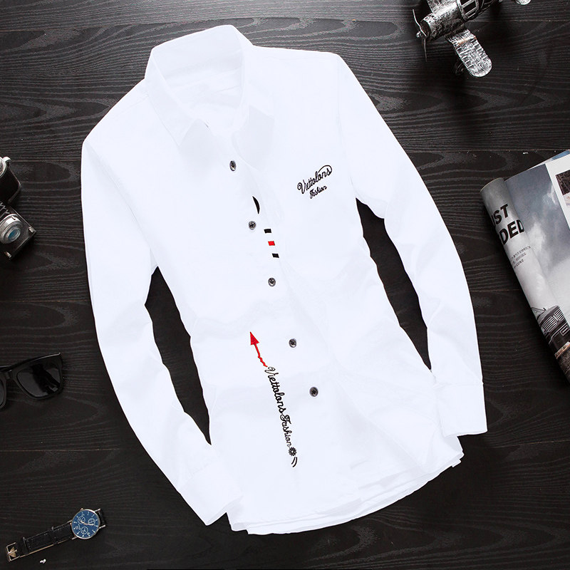 Spring Long Sleeve White Shirt Men's Korean version Body Shirt Tide Men's Clothing teenage lover Costume Jacket Man