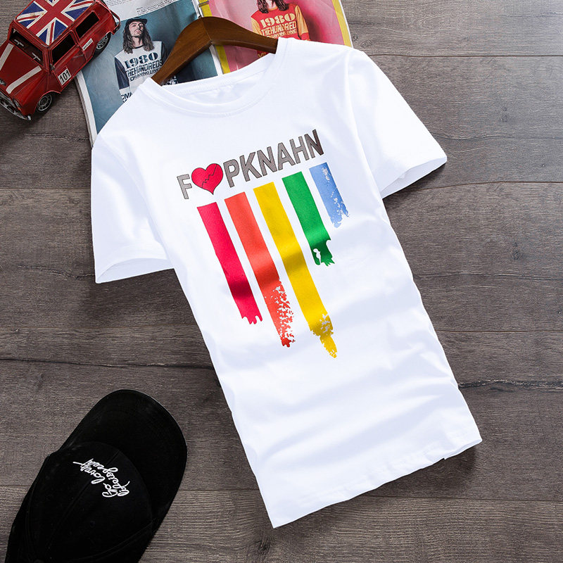 Summer white printed short sleeve T-shirt for men's Han edition Teen Half Sleeve T-shirt Tide Men's Hooded Jersey