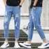 Mùa thu chín điểm quần jeans rách nam phiên bản Hàn Quốc của những chiếc quần thanh niên tự tu luyện xu hướng quần nam - Quần jean Quần jean
