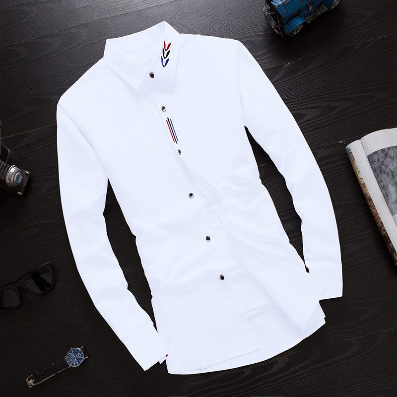 Fall Long Sleeve White Shirt Men's Korean version Body Plus Suede Lining Clothes Trendy Men's Autumn Winter-Inch Male Coat-Taobao