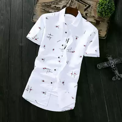 Summer short sleeve printed shirt men Korean slim youth white shirt tide men casual inch shirt clothes