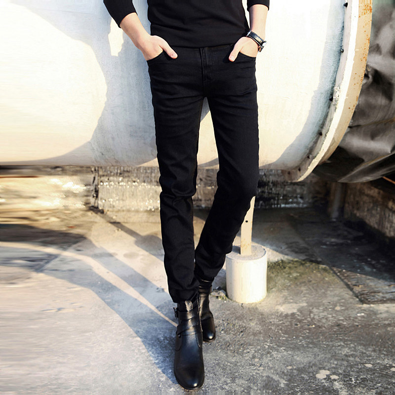Spring stretch black jeans men's Korean slim stretch narrow pants Trendy men's casual long men's pants
