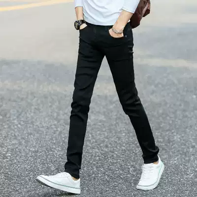Summer stretch black jeans men Korean slim pipe pants Tide men's spring and autumn long Tide brand men's pants