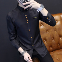 Spring long-sleeved shirt mens Korean slim-fit black shirt trendy mens clothing young handsome casual inch shirt clothes