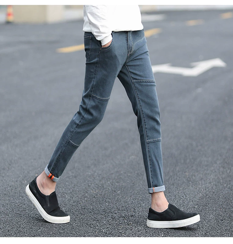 Mùa hè đen kéo dài chín điểm quần jeans nam Phiên bản Hàn Quốc của quần lọt khe xu hướng quần áo nam 9 điểm quần nam - Quần jean