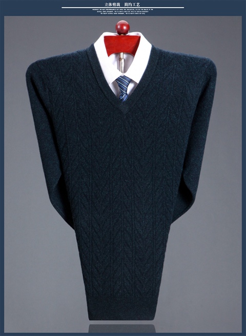 Chính hãng Ordos City 100% áo len cashmere nguyên chất nam mùa đông trung niên v cổ áo len dày áo giữ nhiệt nam