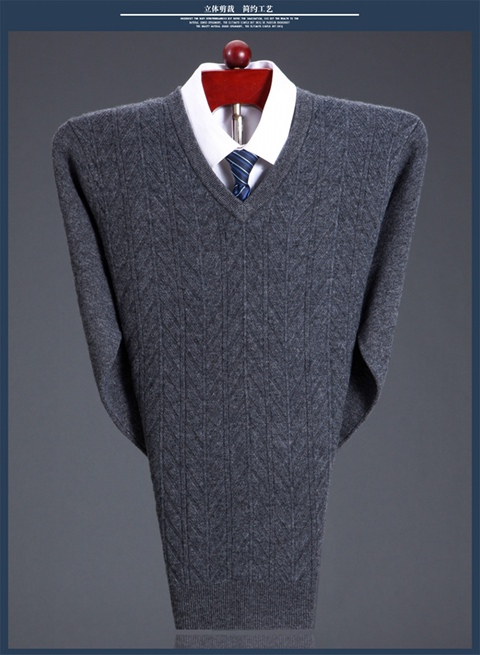 Chính hãng Ordos City 100% áo len cashmere nguyên chất nam mùa đông trung niên v cổ áo len dày áo giữ nhiệt nam