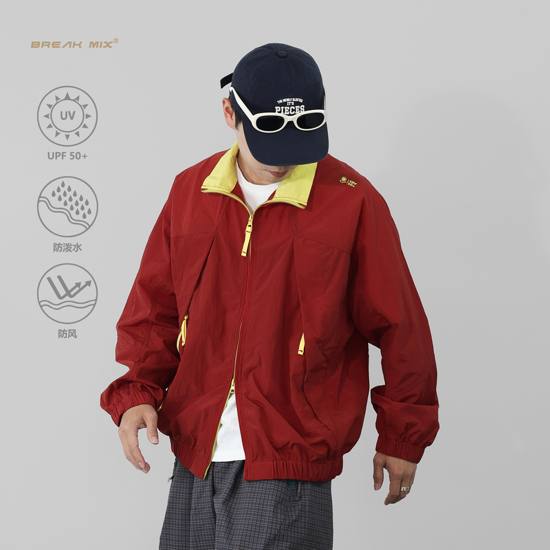 Break Mix Outdoor Mountain-Style Sun Protection Clothing for Men, Trendy Brand, Functional Retro Color-Blocking Windproof Jacket, Couple Style Coat