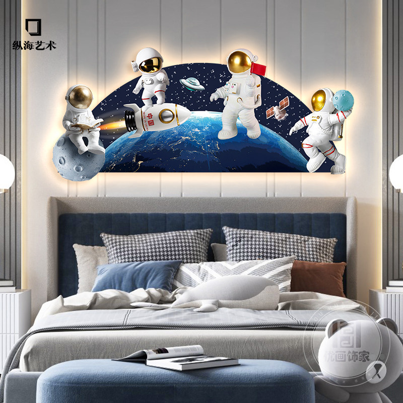 卡通宇航员儿童房装饰画为何能营造高级感？简约星球LED灯画如何点亮男孩卧室？-氛围画灯画-淘宝好物网