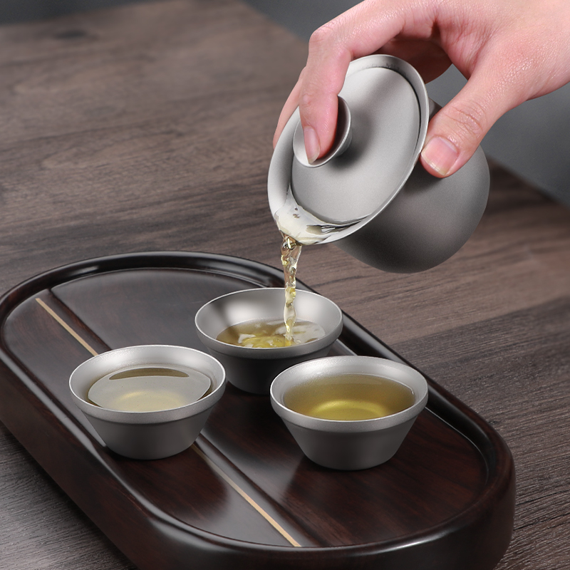 Pure Titanium double-layer tea bowl for home travel outdoor convenient teacup titanium alloy tea set three top bowl customization
