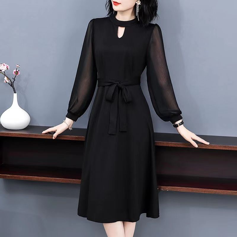 Long-Sleeved, Slim-Fitting, Loose-Fitting, Slimming, Fashionable Black Skirt 2025 New Spring and Autum Pure Color Elegant Lady Dress Long-Sleeved, Slim-Fitting, Loose-Fitting, Slimming, Fashionable Black Skirt 2025 New Spring and Autum Pure Color Elegant Lady Dress