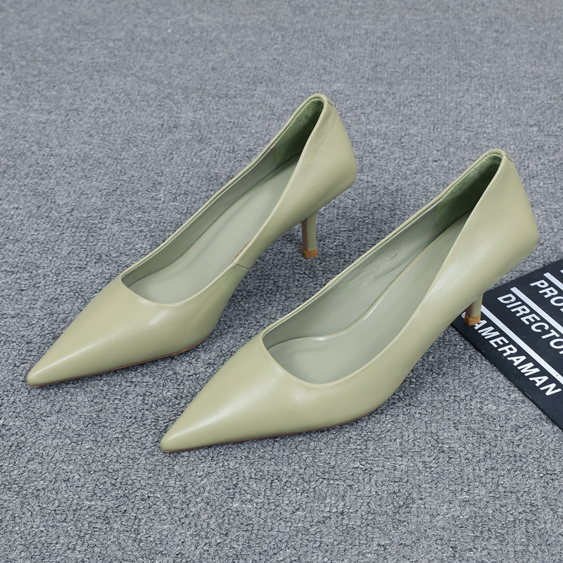 European Women's Shoes 2026 Spring and Autumn New European Style Genuine Leather Stiletto Shallow Mouth Single Shoes Fashionable Sexy Pointed Toe High Heels