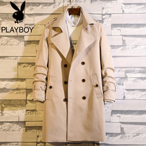 Playboy windbreaker mens mid-length handsome over-the-knee British style double-breasted spring and autumn 2019 new coat trend