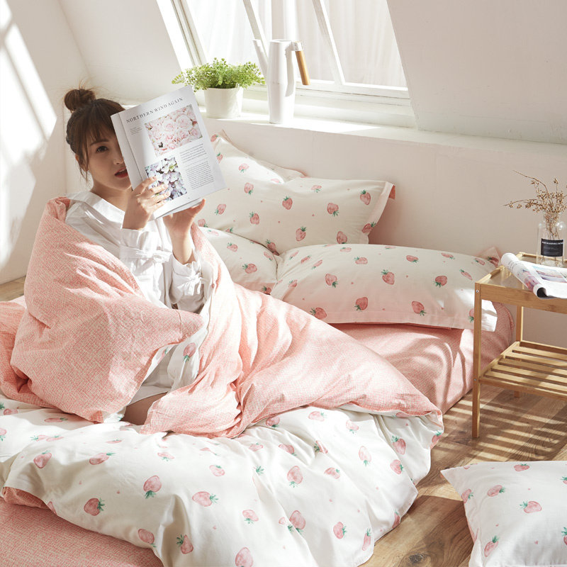Four-piece summer cotton summer bed single quilt cover Student dormitory bed three-piece cotton girl heart single