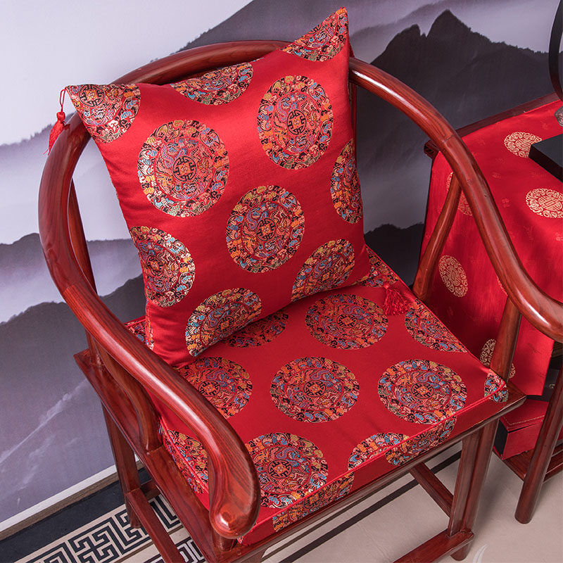 Red Wood Sofa Cushion Chinese Style Chair Dining Chair Taiki Chair Solid Wood Furniture Circle Chair Cushion Seat Cushion Tea Bench Cushion Custom-Taobao