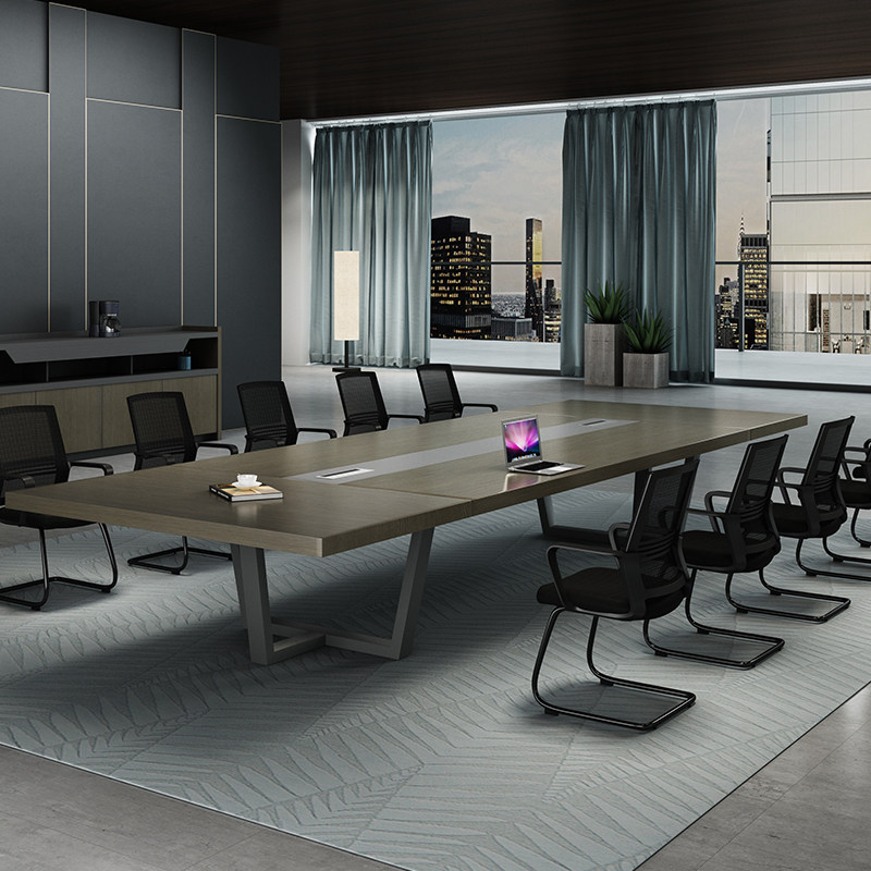 Guangdong conference table Long table and chair combination Simple modern creative steel frame negotiation table 10-person industrial style conference table