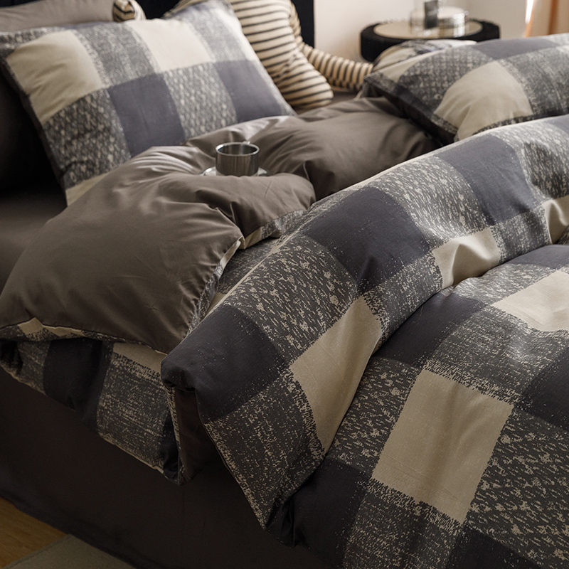 Scandinavian Pure Cotton Four-Piece Bedding Set 100% Cotton Bedding Simple Duvet Cover Dormitory Bed Single Three-Piece Fitted Sheet Set 4