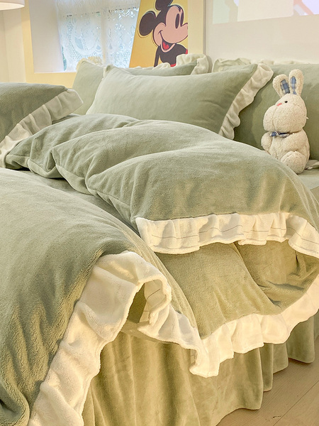 Princess Style Winter Milk Fiber Thickening Bed Sheet Four-Piece Set