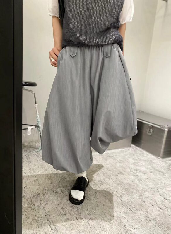 Untime2026 Spring/Summer New Korean Style Design Niche Elastic Waist Heavy Craft Seven-Quarter Bloomers Casual Pants for Women