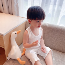 Boy Summer ultra-thin pure cotton pure white mesh vest T-shirt 60% pants flat angle pants minimalist home suit suit