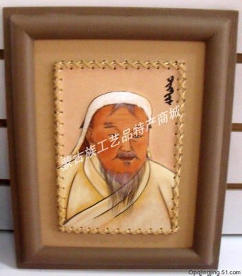 Mongolian craft gift pendulum decoration Mongolian Mongolian cow leather painting decoration painted genuine leather handmade 34 * 42cm into Giath Khan