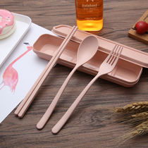 Wheat straw Creative travel student portable tableware three-piece set Children chopsticks spoon fork Gift box set