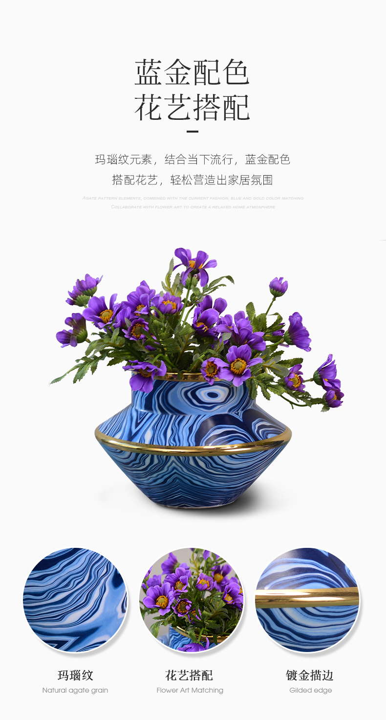 Jingdezhen agate grain ceramic vase light key-2 luxury furnishing articles flower arranging new Chinese style household table sitting room adornment ornament