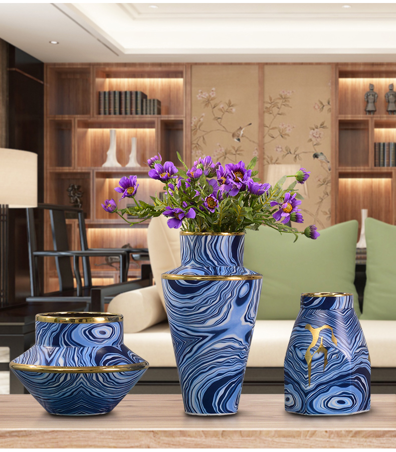 Jingdezhen agate grain ceramic vase light key-2 luxury furnishing articles flower arranging new Chinese style household table sitting room adornment ornament