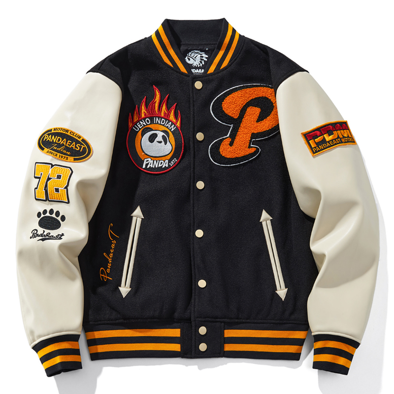 Indian Panda Embroidered Badge Baseball Jacket Trendy Brand Outerwear for Men and Women Couples Autumn Winter