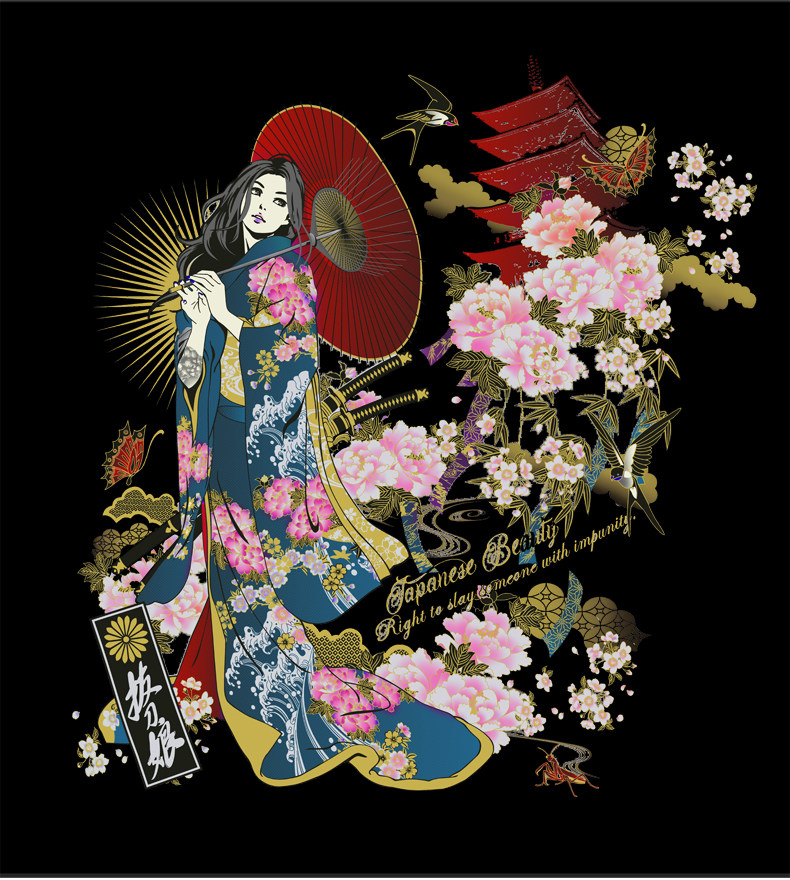 拔刀娘印花潮牌短袖男款女情侶裝情侶日系浮世繪t恤美女花魁夏季 露天拍賣