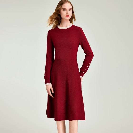 HAVVA2023 new autumn and winter knitted dress feminine French a-line skirt long-sleeved inner skirt Q81100