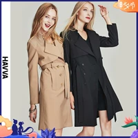 HAVVA2019 mới của phụ nữ áo gió dài màu gió rắn là áo khoác mỏng thời trang dài tay F4164 - Trench Coat áo phao nữ dáng dài