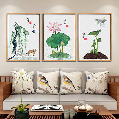 Decorative paintings of the 24 solar terms, living room sofa background wall paintings, new Chinese-style dining room, dining room entrance wall paintings