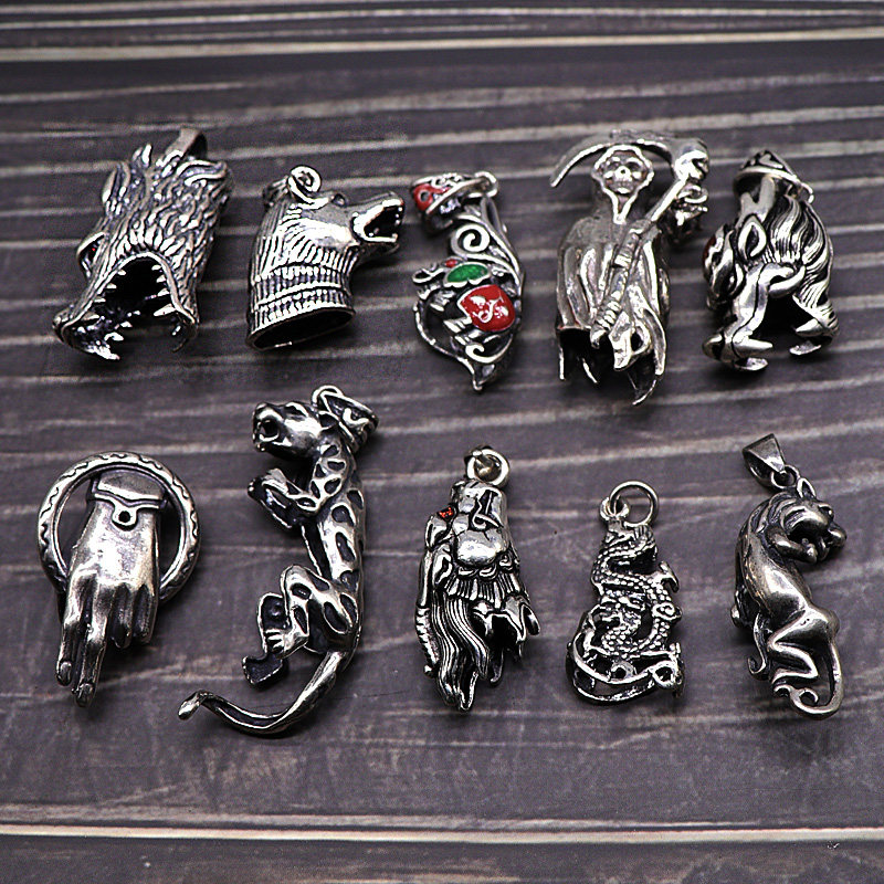 Original wolf tooth pendant male and female 925 pure silver sleeve necklace genuine pint black dog tooth tooth tip braces inset