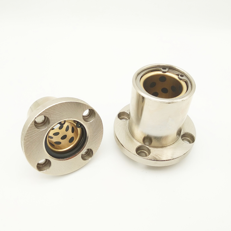Round flanged graphite copper sleeve Linear bearing Outer steel inner copper oil-free bushing Self-lubricating bearing housing LMF20 25