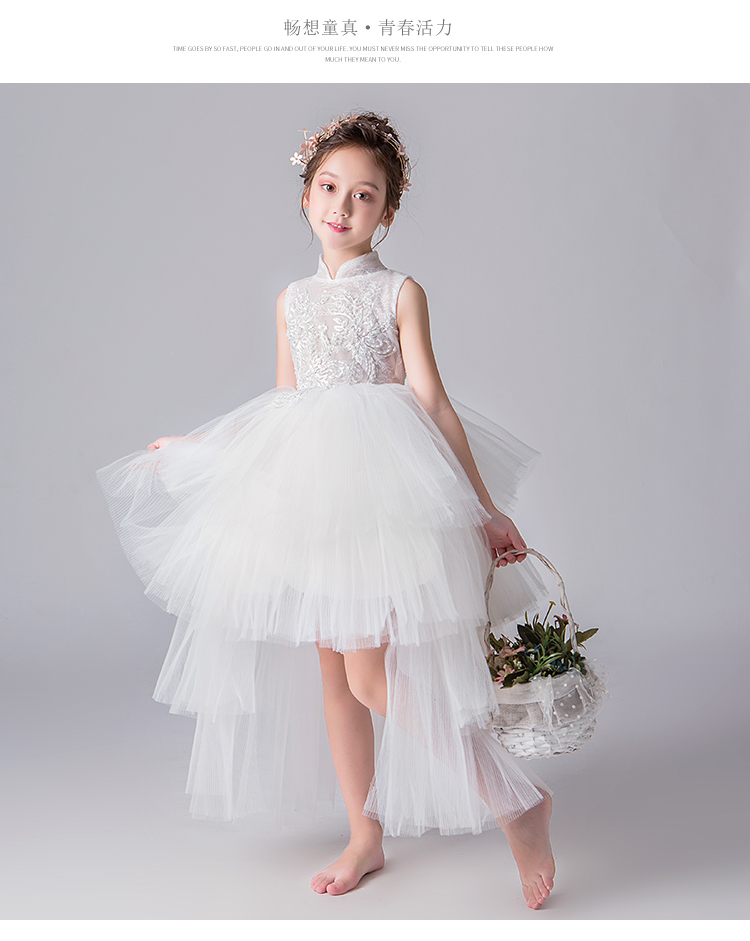 Cô gái ăn mặc công chúa váy trắng trẻ em catwalk fluffy váy mới chủ nhà trang phục piano trang phục buổi tối - Váy trẻ em váy đầm cho be gái 14 tuổi